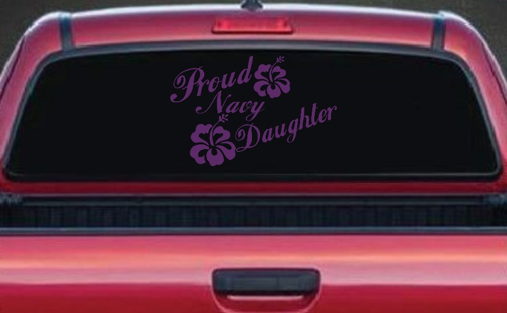 Proud Navy Daughter Hibiscus Flowers Military Car or Truck Window Decal Sticker
