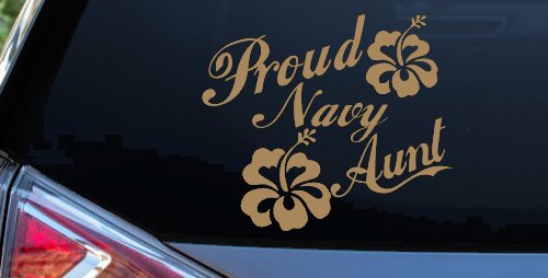 Proud Navy Aunt Hibiscus Flowers Military Car or Truck Window Decal Sticker