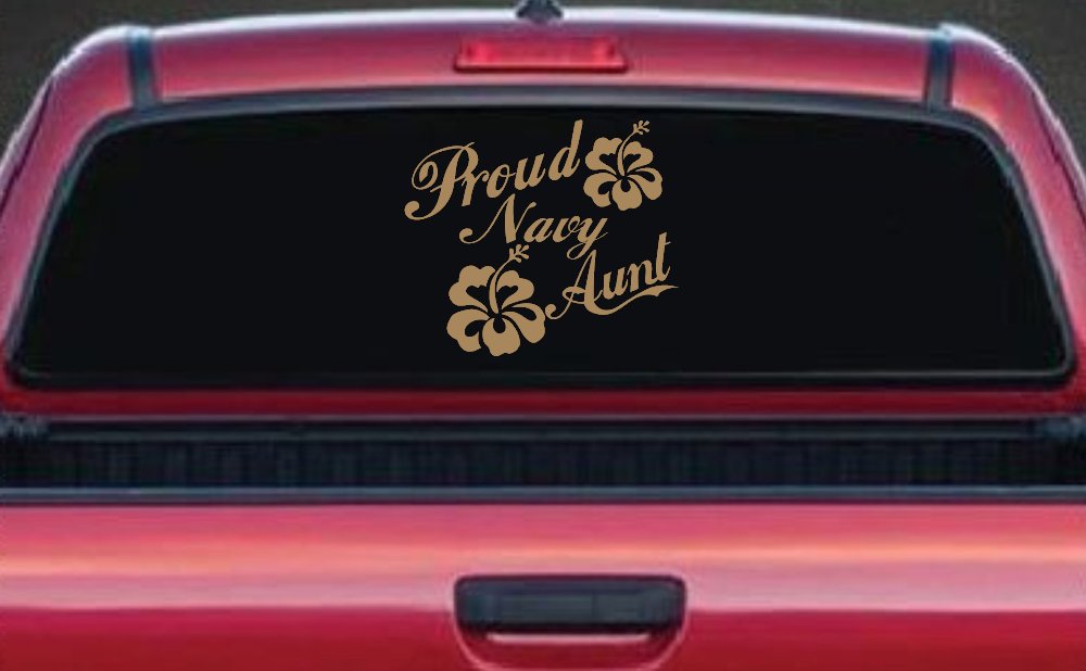 Proud Navy Aunt Hibiscus Flowers Military Car or Truck Window Decal Sticker