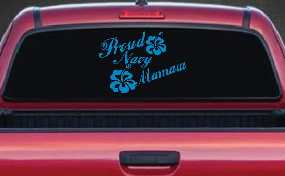 Proud Navy Mamaw Hibiscus Flowers Military Car or Truck Window Decal Sticker (Blue)
