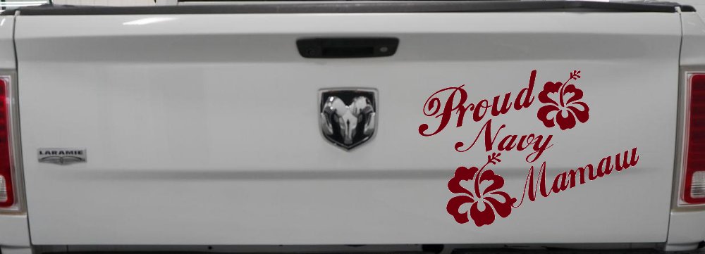 Proud Navy Mamaw Hibiscus Flowers Military Car or Truck Window Decal Sticker (Burgundy)