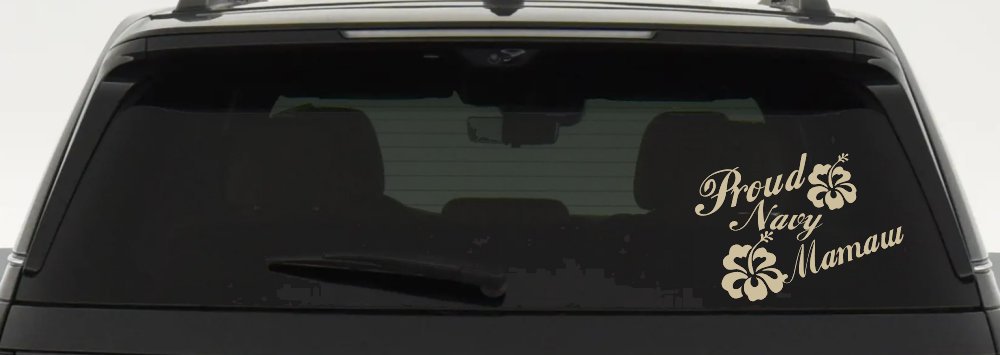 Proud Navy Mamaw Hibiscus Flowers Military Car or Truck Window Decal Sticker (Desert Sand)