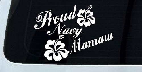Proud Navy Mamaw Hibiscus Flowers Military Car or Truck Window Decal Sticker