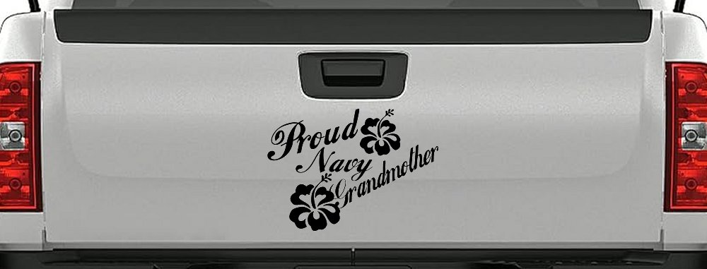 Proud Navy Grandmother Hibiscus Flowers Military Car or Truck Window Vinyl Decal Sticker (Black)