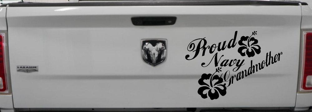 Proud Navy Grandmother Hibiscus Flowers Military Car or Truck Window Decal Sticker