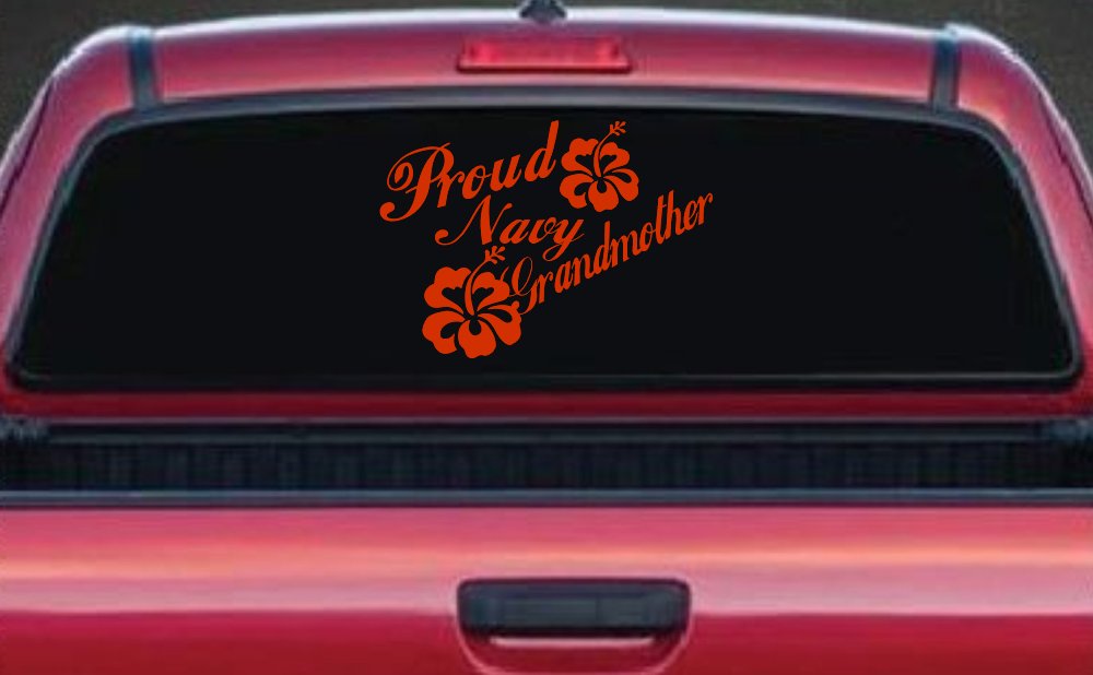 Proud Navy Grandmother Hibiscus Flowers Military Car or Truck Window Vinyl Decal Sticker (Orange Red)