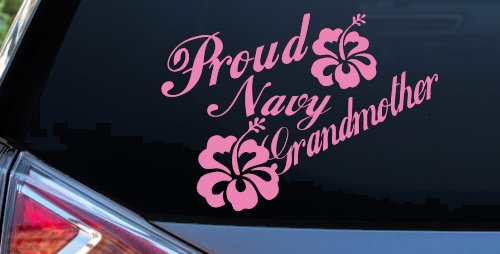 Proud Navy Grandmother Hibiscus Flowers Military Car or Truck Window Vinyl Decal Sticker (Pink)