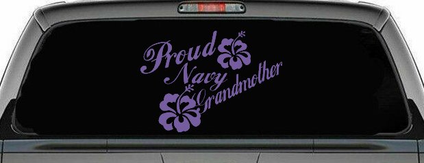 Proud Navy Grandmother Hibiscus Flowers Military Car or Truck Window Decal Sticker