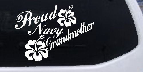 Proud Navy Grandmother Hibiscus Flowers Military Car or Truck Window Decal Sticker