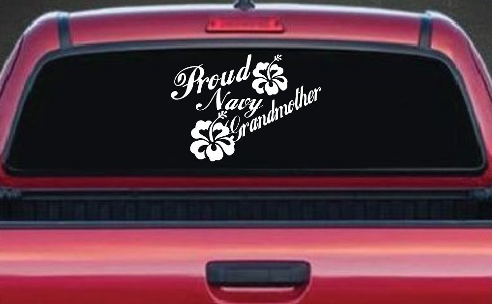 Proud Navy Grandmother Hibiscus Flowers Military Car or Truck Window Decal Sticker