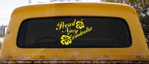 Proud Navy Grandmother Hibiscus Flowers Military Car or Truck Window Decal Sticker (Yellow)