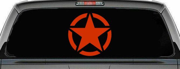 Military Jeep Star Segmented Car or Truck Window Decal Sticker (Orange Red)
