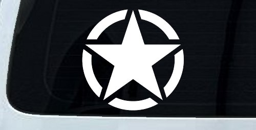 Military Jeep Star Segmented Car or Truck Window Vinyl Decal Sticker (White)