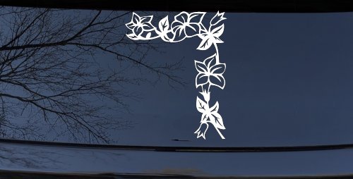 Corner Flower Vine Car or Truck Window Vinyl Decal Sticker (White)