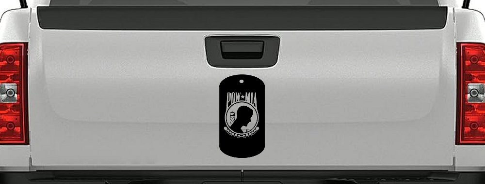 POW MIA Dog Tag Military Car or Truck Window Decal Sticker (Black)