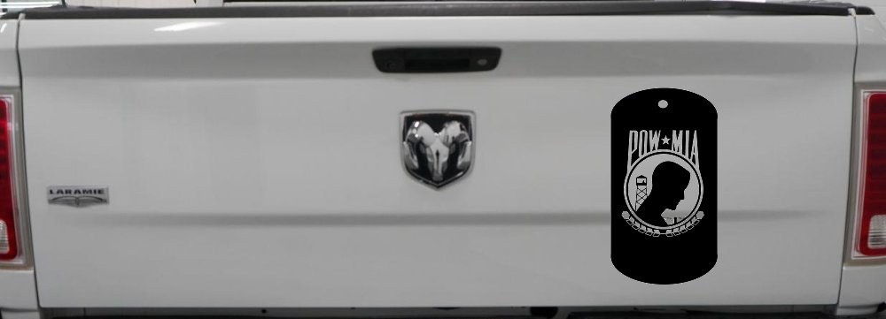POW MIA Dog Tag Military Car or Truck Window Vinyl Decal Sticker (Black)