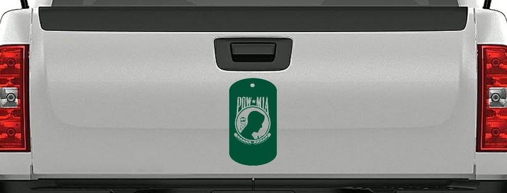 POW MIA Dog Tag Military Car or Truck Window Decal Sticker (Dark Green)