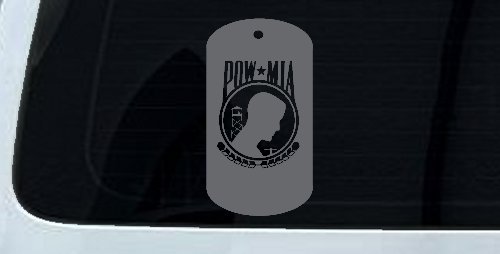 POW MIA Dog Tag Military Car or Truck Window Decal Sticker (Silver)