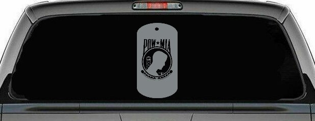 POW MIA Dog Tag Military Car or Truck Window Decal Sticker (Telegrey)