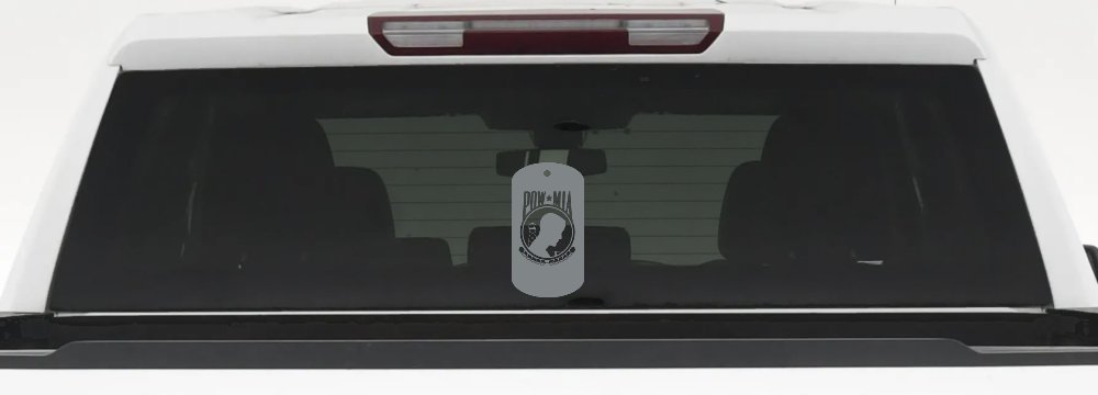 POW MIA Dog Tag Military Car or Truck Window Vinyl Decal Sticker (Telegrey)