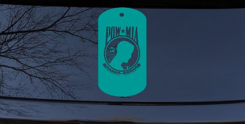 POW MIA Dog Tag Military Car or Truck Window Decal Sticker (Turquoise)