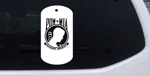 POW MIA Dog Tag Military Car or Truck Window Decal Sticker (White)