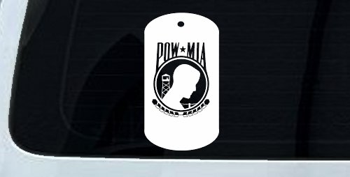 POW MIA Dog Tag Military Car or Truck Window Decal Sticker (White)
