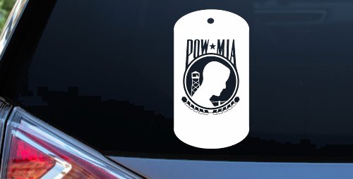 POW MIA Dog Tag Military Car or Truck Window Vinyl Decal Sticker (White)