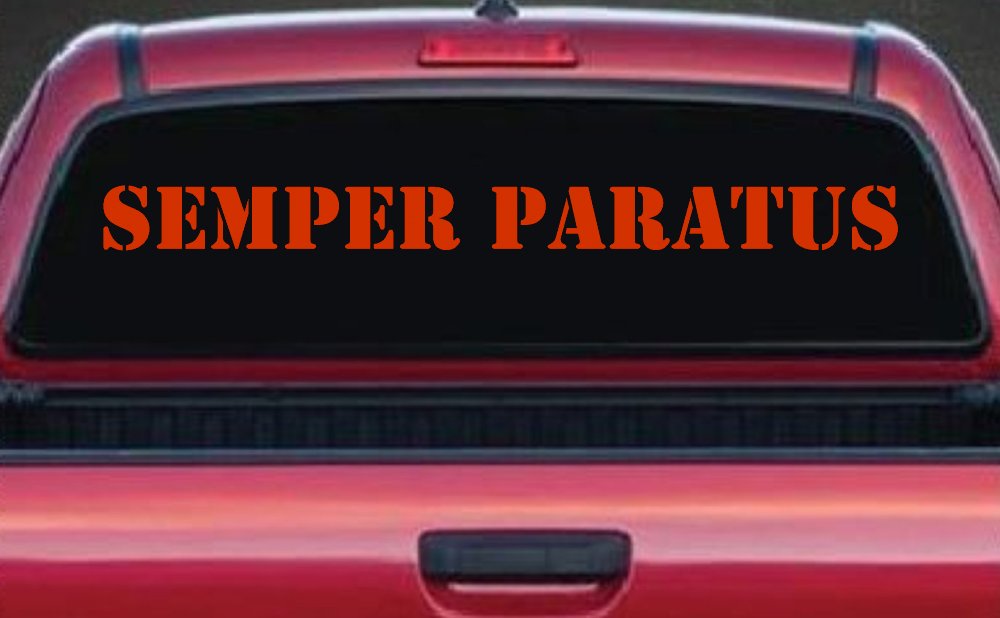 SEMPER PARATUS Military Car or Truck Window Decal Sticker (Orange Red)