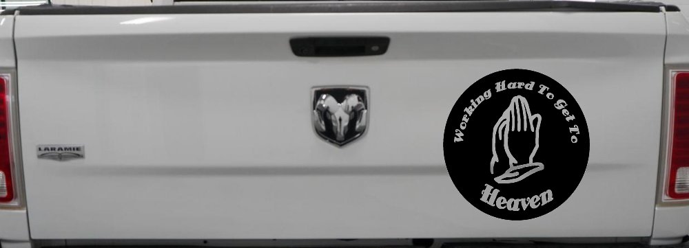 Working Hard to get to Heaven Christian Car or Truck Window Decal Sticker (Black)