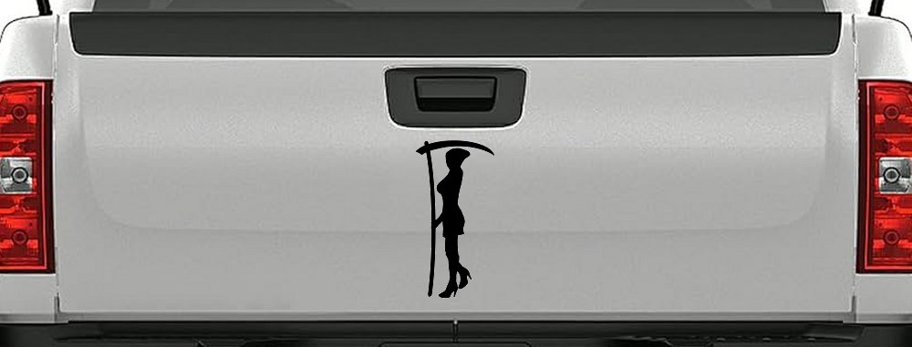Woman Girl Grim Reaper Car or Truck Window Decal Sticker (Black)