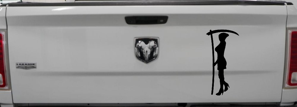 Woman Girl Grim Reaper Car or Truck Window Vinyl Decal Sticker (Black)