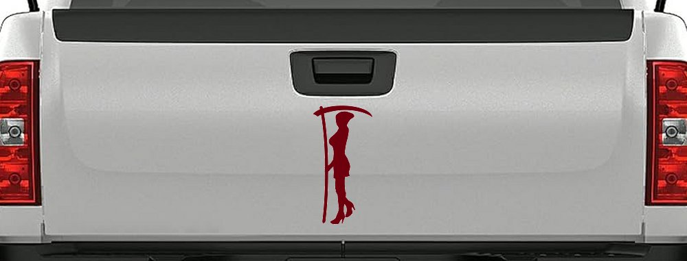 Woman Girl Grim Reaper Car or Truck Window Vinyl Decal Sticker (Burgundy)