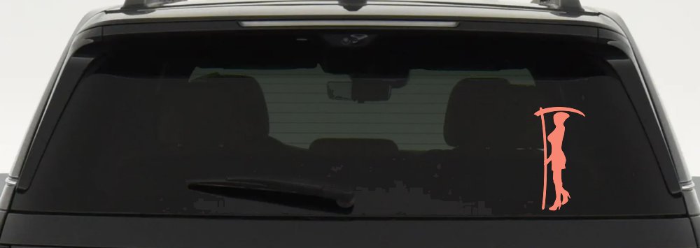 Woman Girl Grim Reaper Car or Truck Window Decal Sticker (Coral)
