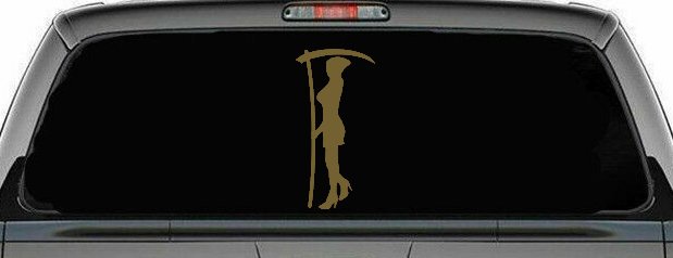 Woman Girl Grim Reaper Car or Truck Window Decal Sticker (Gold)