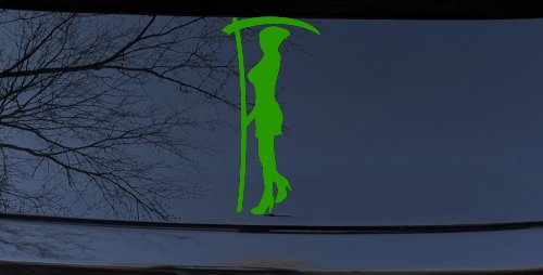 Woman Girl Grim Reaper Car or Truck Window Decal Sticker (Lime)