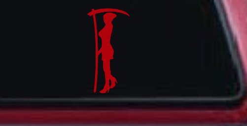 Woman Girl Grim Reaper Car or Truck Window Decal Sticker (Red)