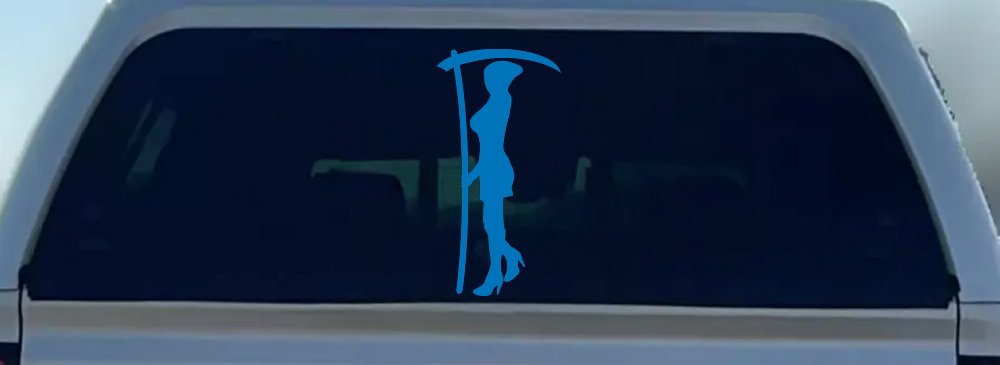 Woman Girl Grim Reaper Car or Truck Window Decal Sticker (Sky Blue)