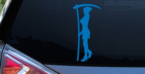 Woman Girl Grim Reaper Car or Truck Window Decal Sticker (Sky Blue)