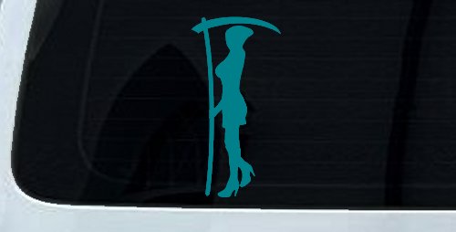 Woman Girl Grim Reaper Car or Truck Window Vinyl Decal Sticker (Turquoise Blue)