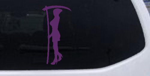 Woman Girl Grim Reaper Car or Truck Window Decal Sticker (Violet)