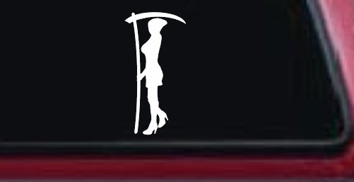Woman Girl Grim Reaper Car or Truck Window Decal Sticker (White)