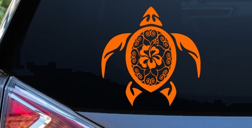 Sea Turtle Swirl Hearts Hibiscus Flower Animals Car or Truck Window Decal Sticker