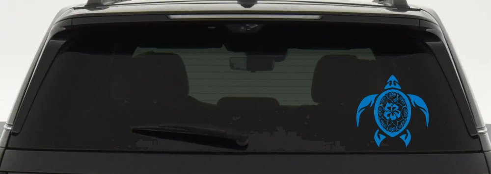 Sea Turtle Swirl Hearts Hibiscus Flower Animals Car or Truck Window Vinyl Decal Sticker (Sky Blue)