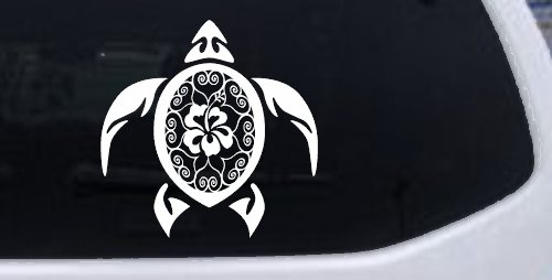 Sea Turtle Swirl Hearts Hibiscus Flower Animals Car or Truck Window Decal Sticker