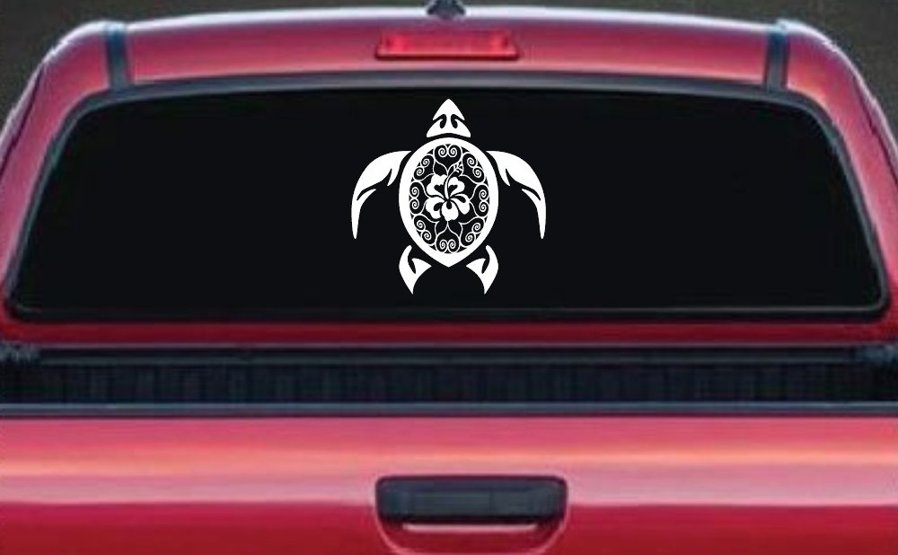 Sea Turtle Swirl Hearts Hibiscus Flower Animals Car or Truck Window Decal Sticker