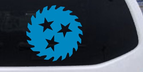 Saw Blade With Stars Country Car or Truck Window Decal Sticker (Blue)