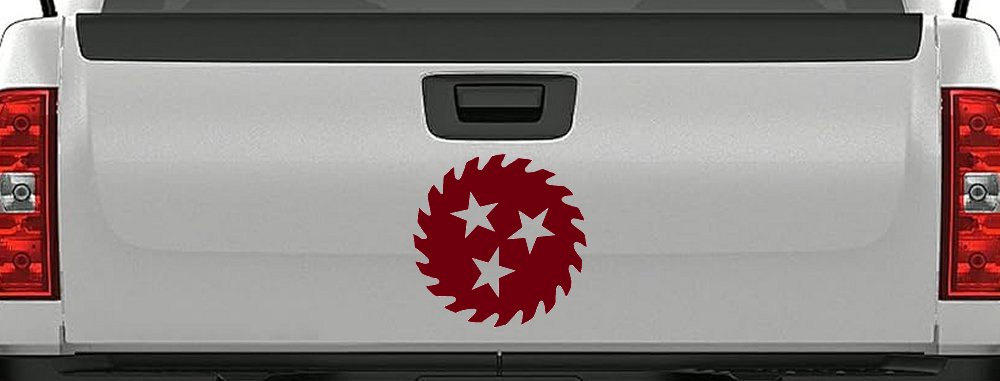 Saw Blade With Stars Country Car or Truck Window Decal Sticker (Burgundy)