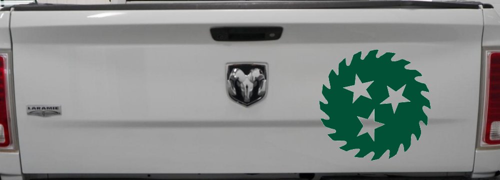 Saw Blade With Stars Country Car or Truck Window Vinyl Decal Sticker (Dark Green)