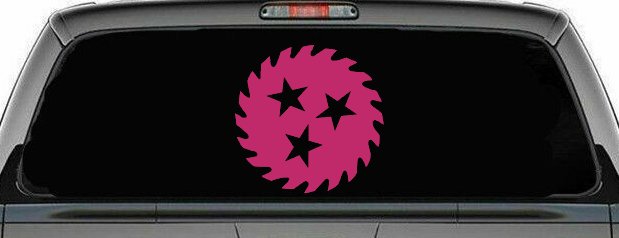 Saw Blade With Stars Country Car or Truck Window Decal Sticker (Hot Pink)